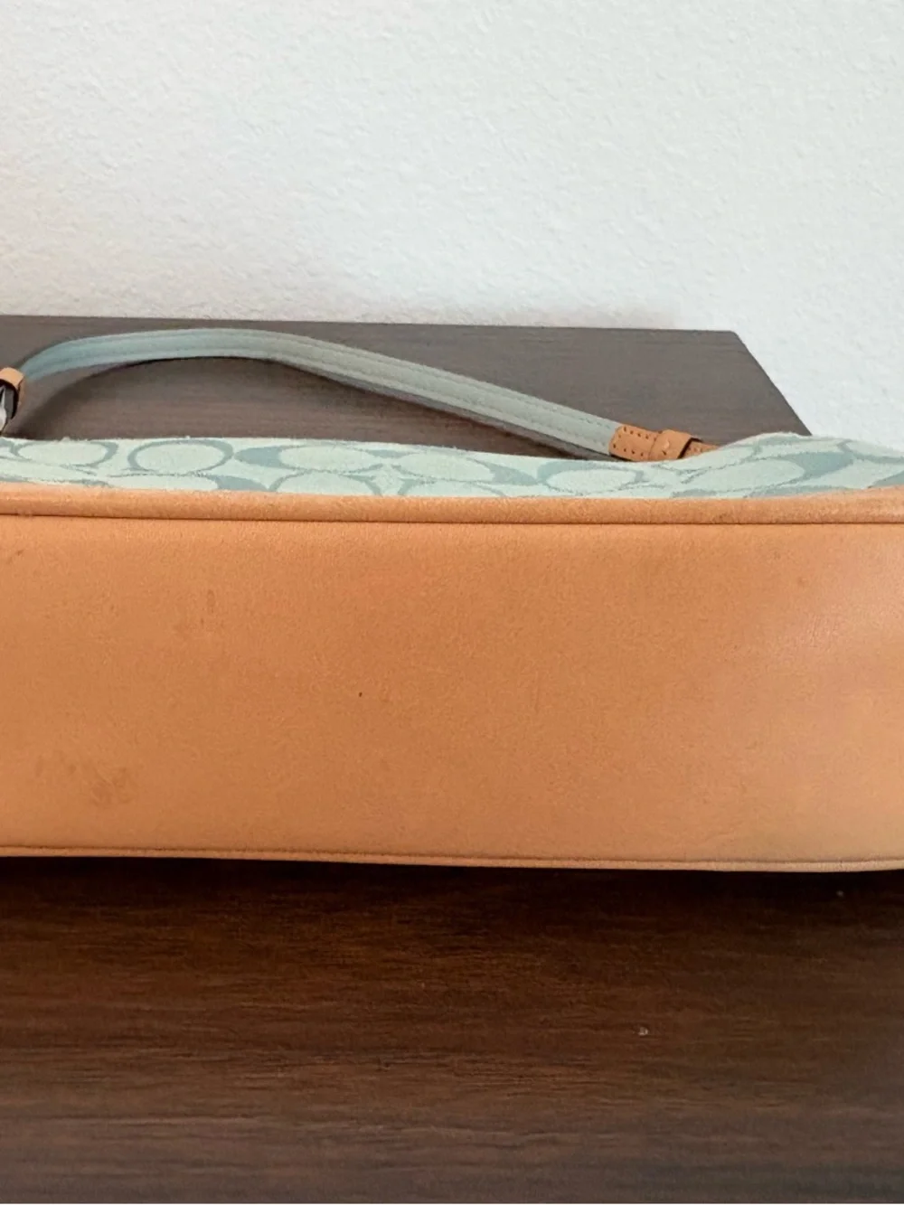Light Blue Coach purse with Tan Trim - Picture 5 of 6
